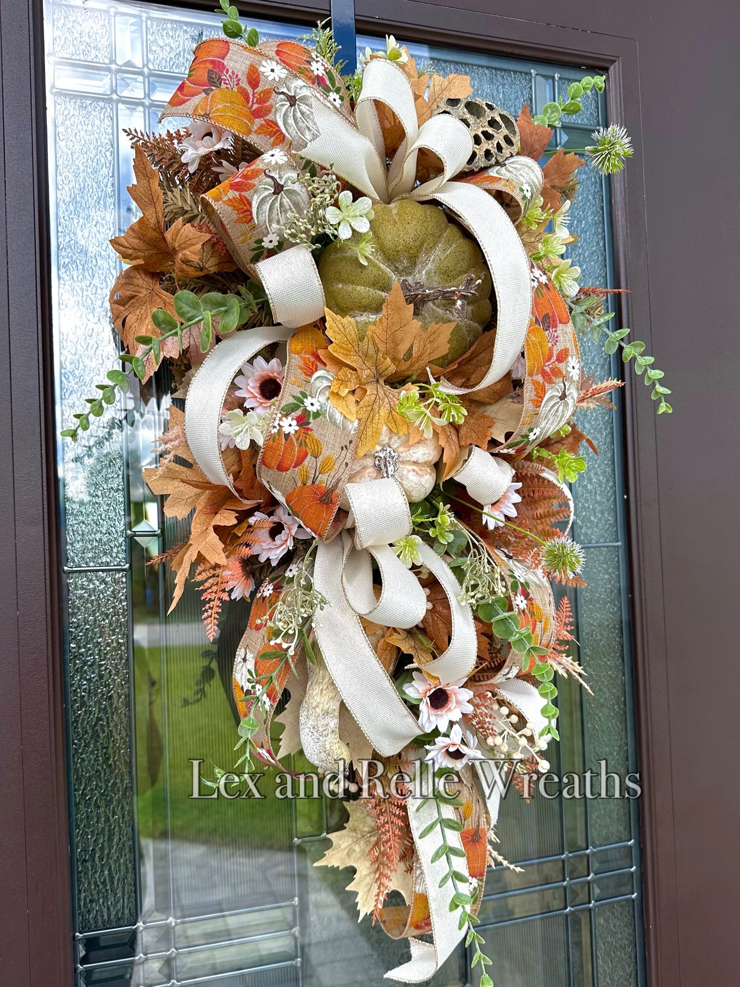 Neutral Fall Pumpkin Teardrop Swag