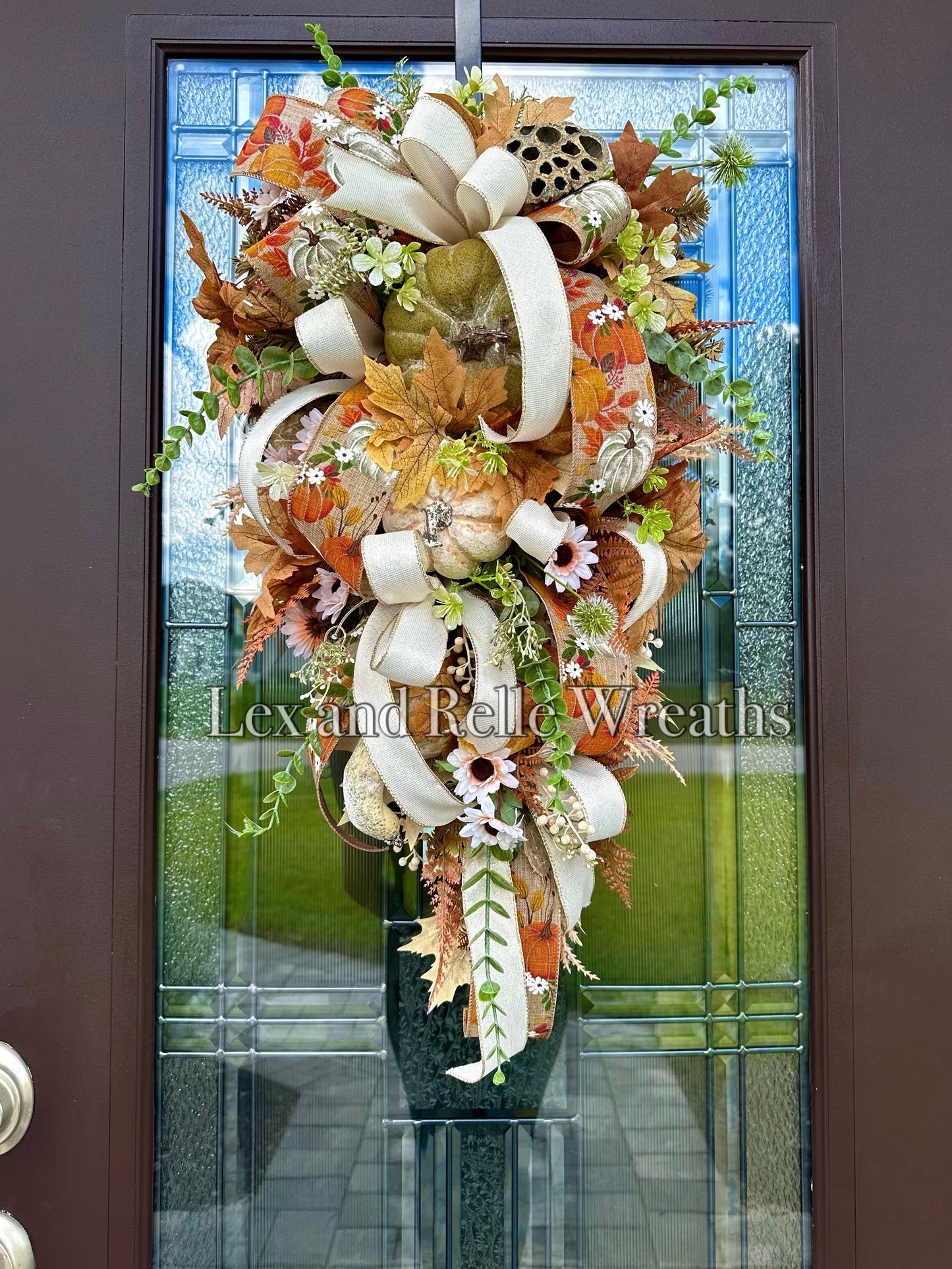 Neutral Fall Pumpkin Teardrop Swag