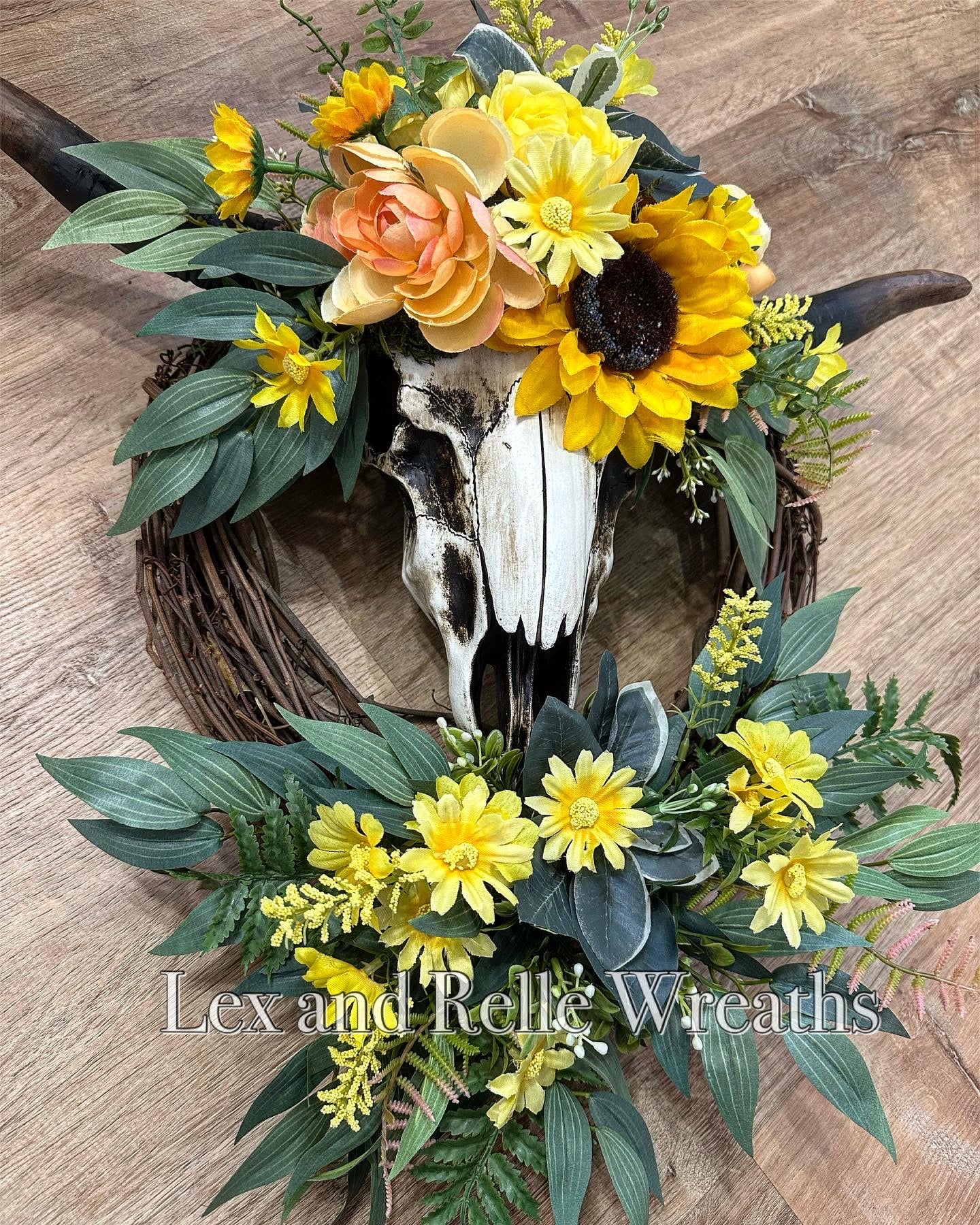 Cow Skull Rustic Sunflower Wreath