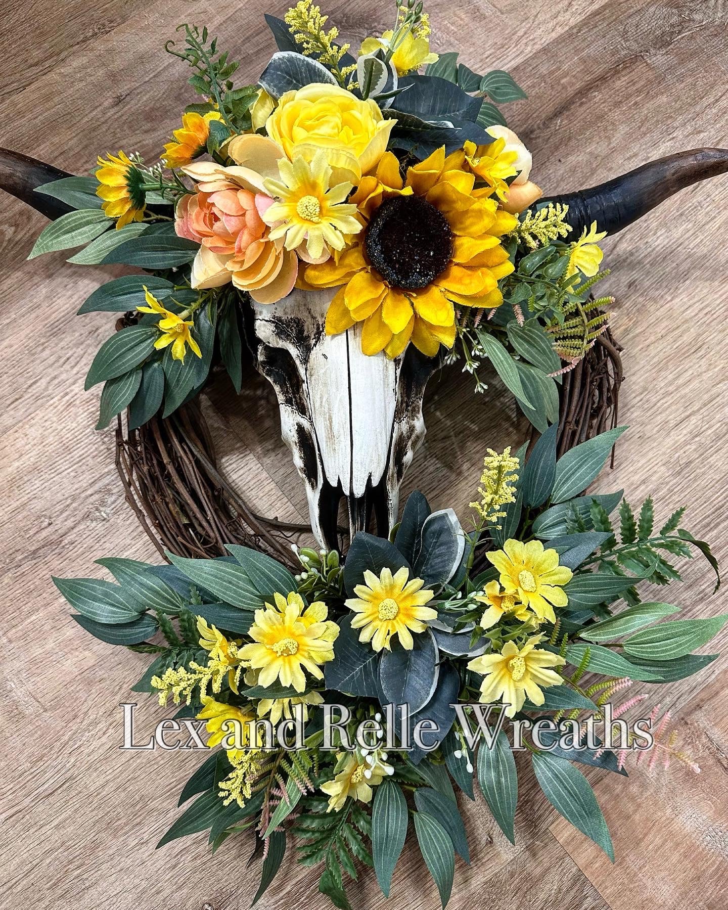 Cow Skull Rustic Sunflower Wreath