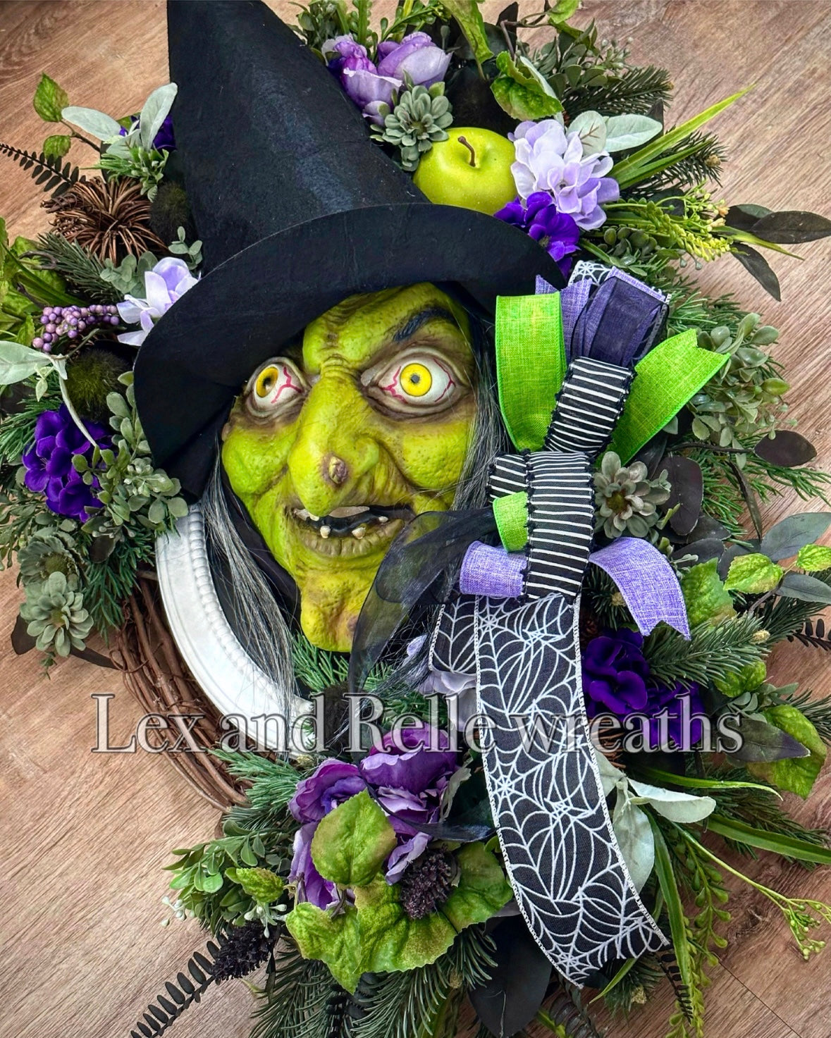 Witch Wreath Green and Purple Scary Halloween