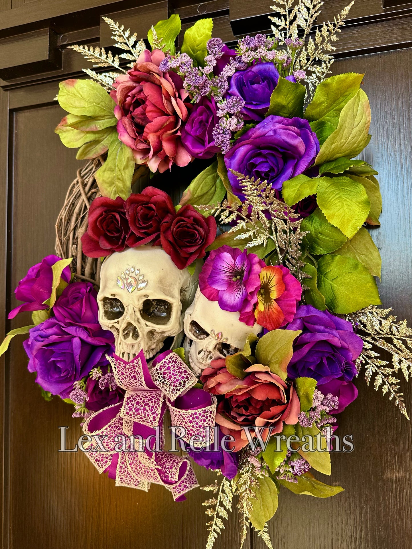 Lorena Purple Day of the Dead Jeweled Skull Wreath