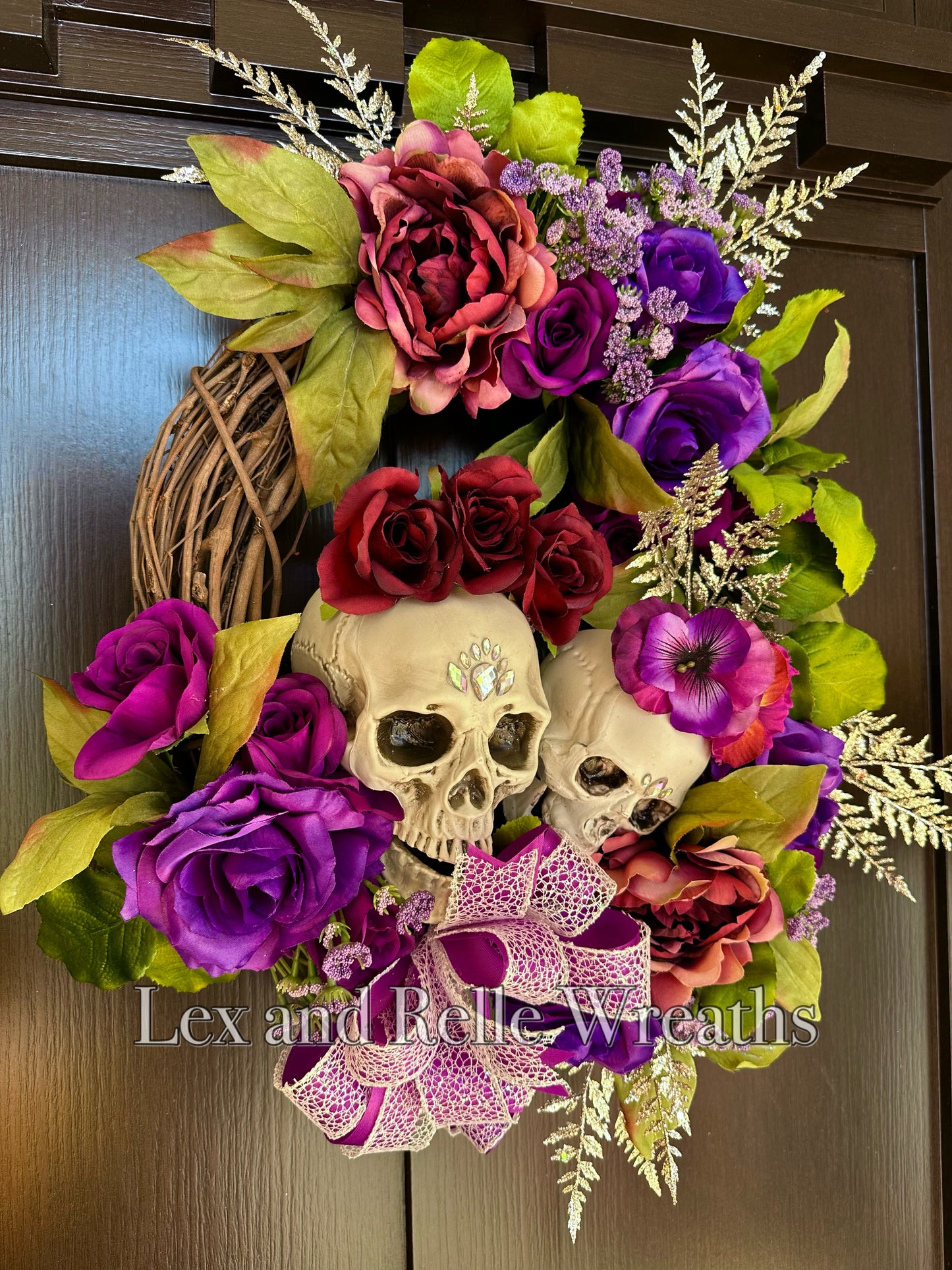 Lorena Purple Day of the Dead Jeweled Skull Wreath