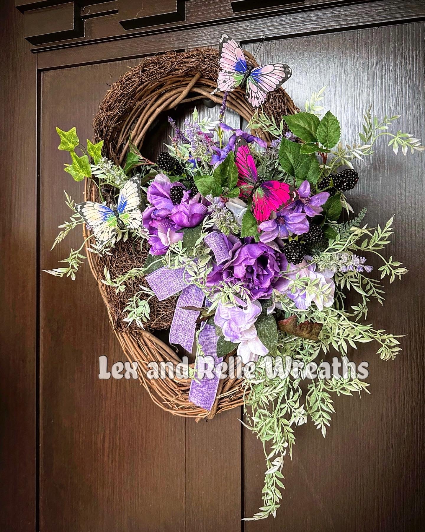 Purple Basket Butterfly and Blackberry Wreath