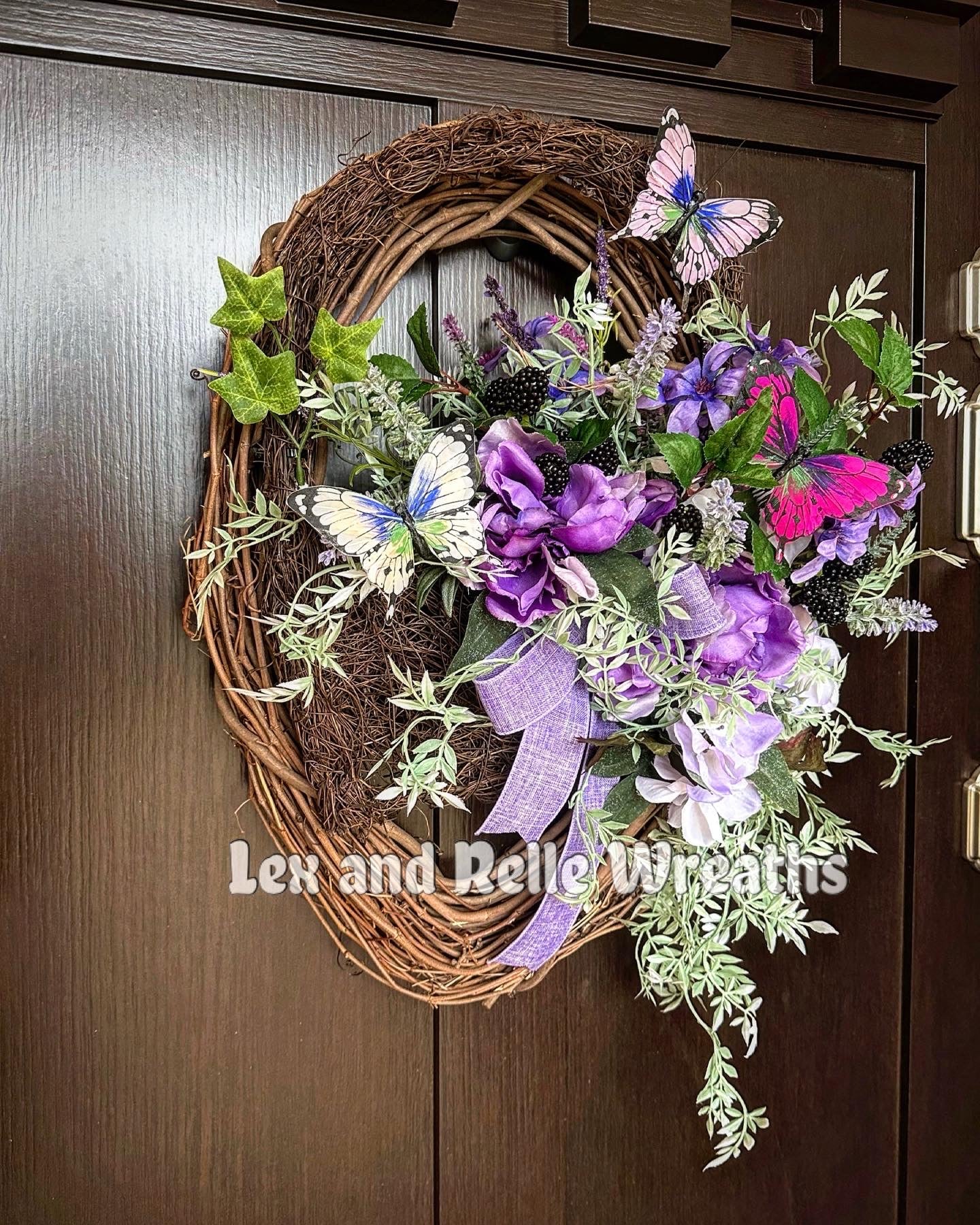 Purple Basket Butterfly and Blackberry Wreath