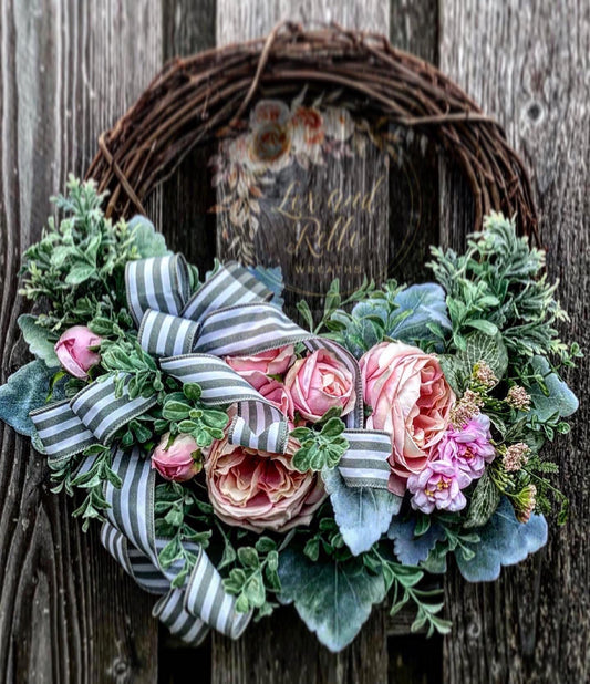 Pink Cabbage Roses & Dusty Miller