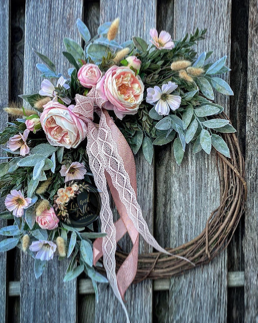 Pink Cabbage Roses & Teardrop Eucalyptus