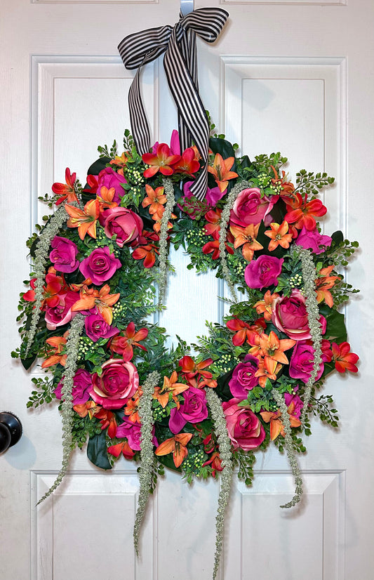 Nikki Pink and Candy Orange Rose Wreath