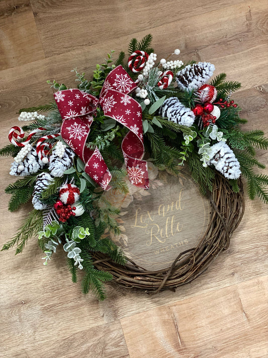 Peppermint & Pine Cone Christmas Wreath