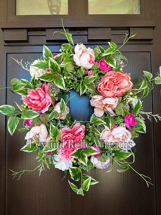 “Felicity” Pink Peony Spring Wreath