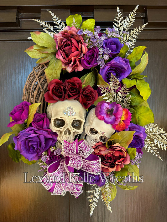 Lorena Purple Day of the Dead Jeweled Skull  Wreath