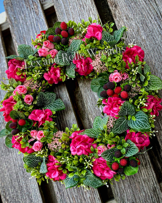 Everlee Summer Hot Pink Geranium Wreath