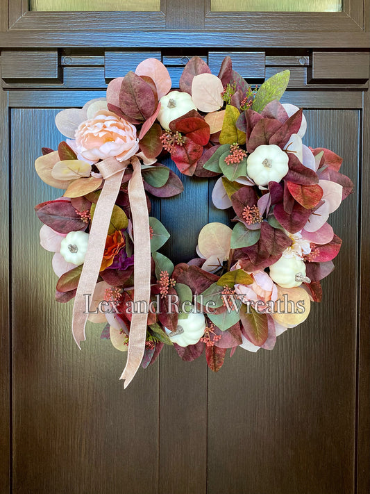 Marlena Burgundy Blush and Beige Eucalyptus Wreath