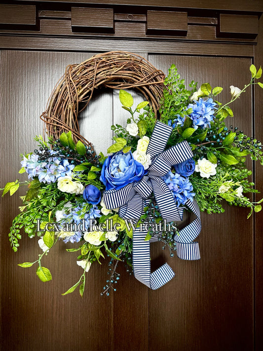 “Raiden” Blue and White Spring Summer Wreath
